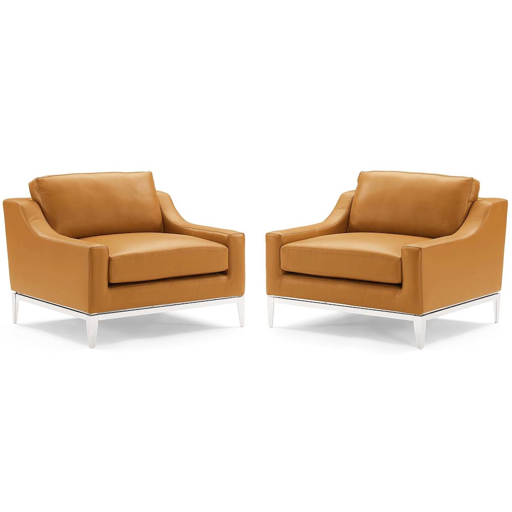 Harness Stainless Steel Base Leather Armchair Set of 2. Picture 1