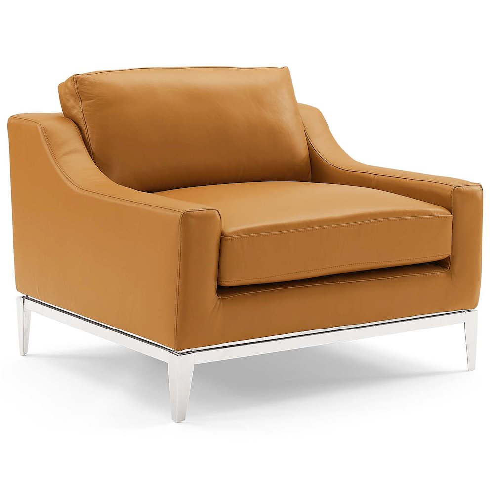 Harness Stainless Steel Base Leather Armchair Set of 2. Picture 2
