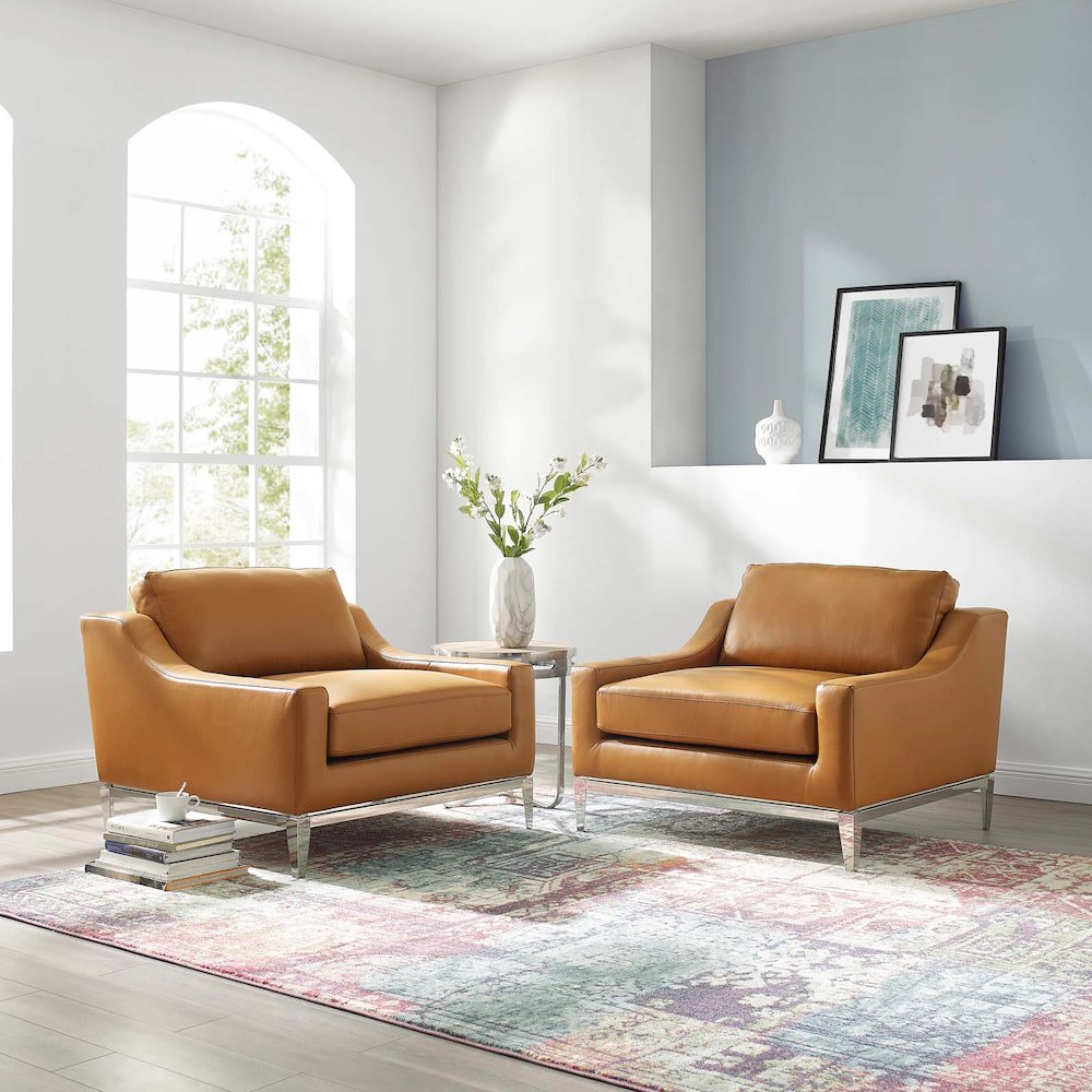 Harness Stainless Steel Base Leather Armchair Set of 2. Picture 4