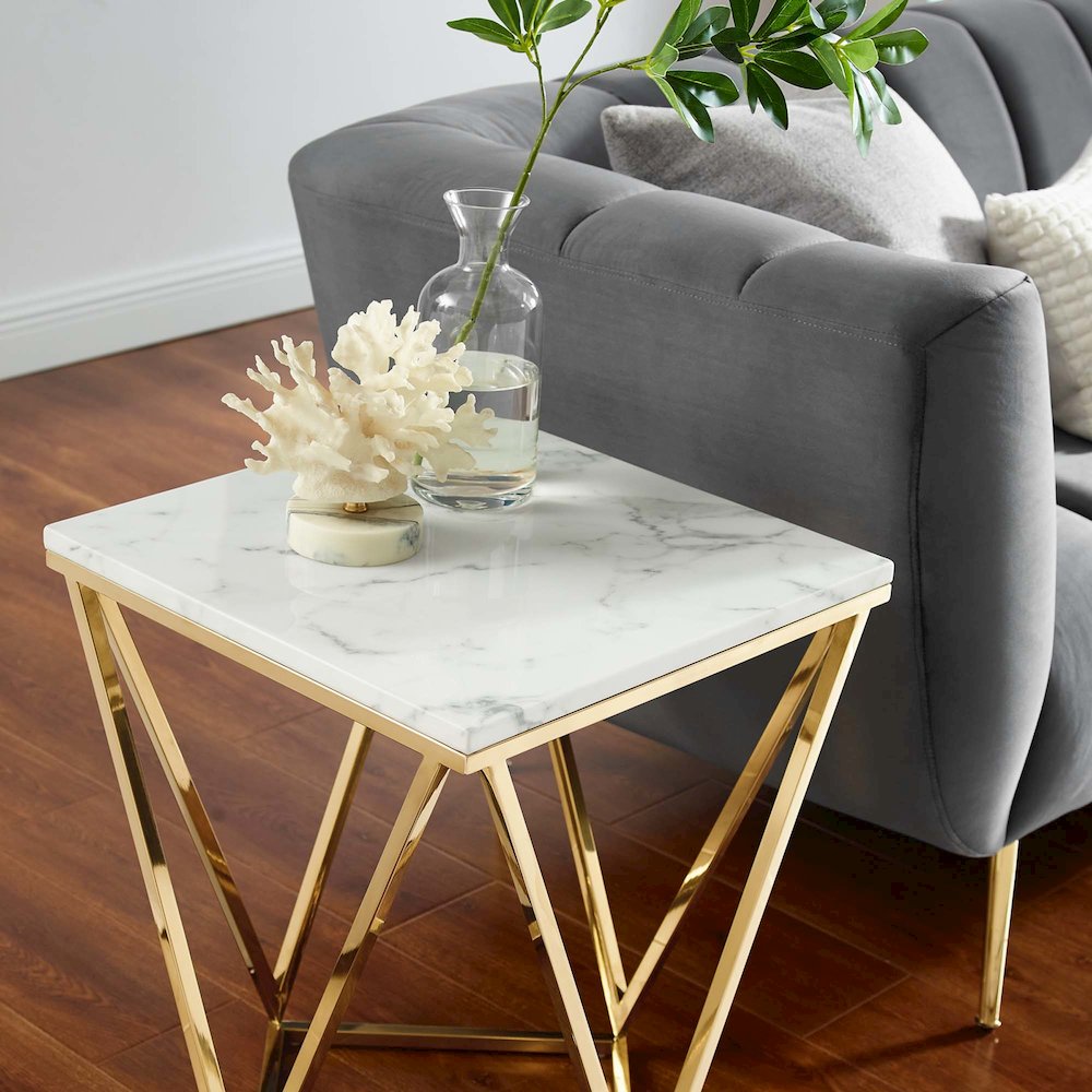 Vertex Gold Metal Stainless Steel End Table. Picture 6