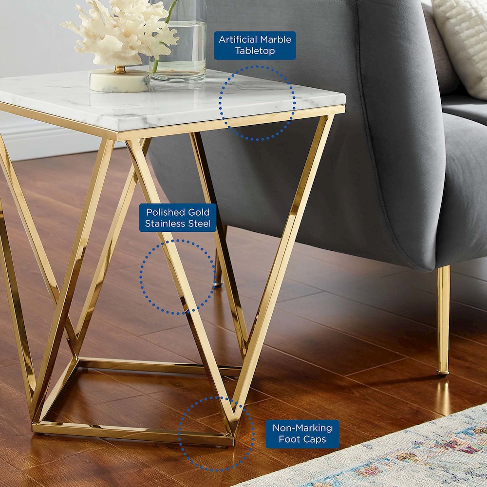 Vertex Gold Metal Stainless Steel End Table. Picture 7