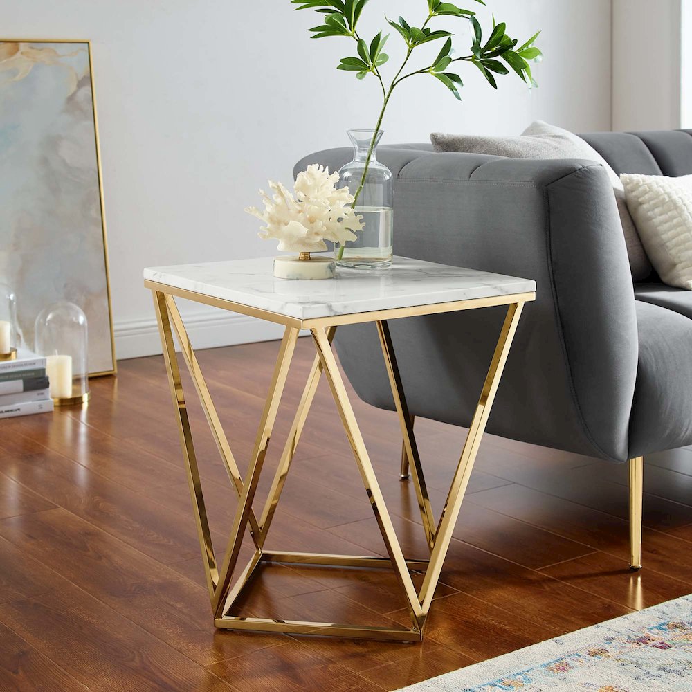 Vertex Gold Metal Stainless Steel End Table. Picture 5