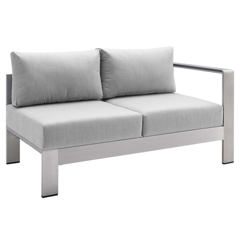 Shore Sunbrella Fabric Aluminum Outdoor Patio Right-Arm Loveseat. Picture 1