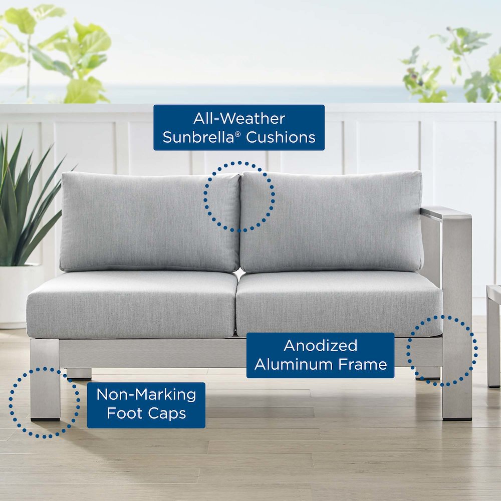 Shore Sunbrella Fabric Aluminum Outdoor Patio Right-Arm Loveseat. Picture 6