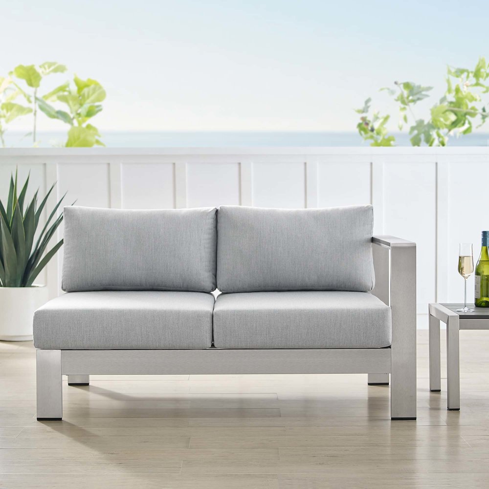 Shore Sunbrella Fabric Aluminum Outdoor Patio Right-Arm Loveseat. Picture 7