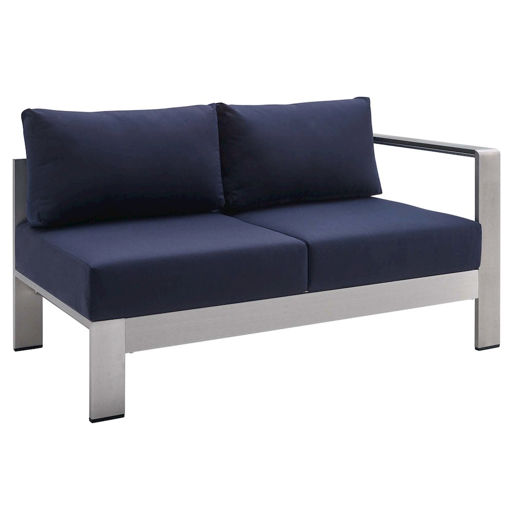 Shore Sunbrella Fabric Aluminum Outdoor Patio Right-Arm Loveseat. Picture 1