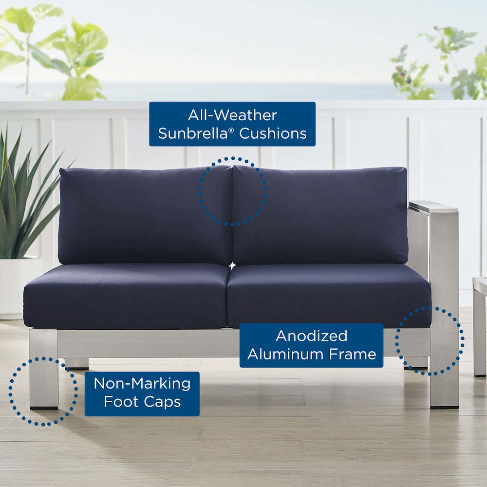 Shore Sunbrella Fabric Aluminum Outdoor Patio Right-Arm Loveseat. Picture 7