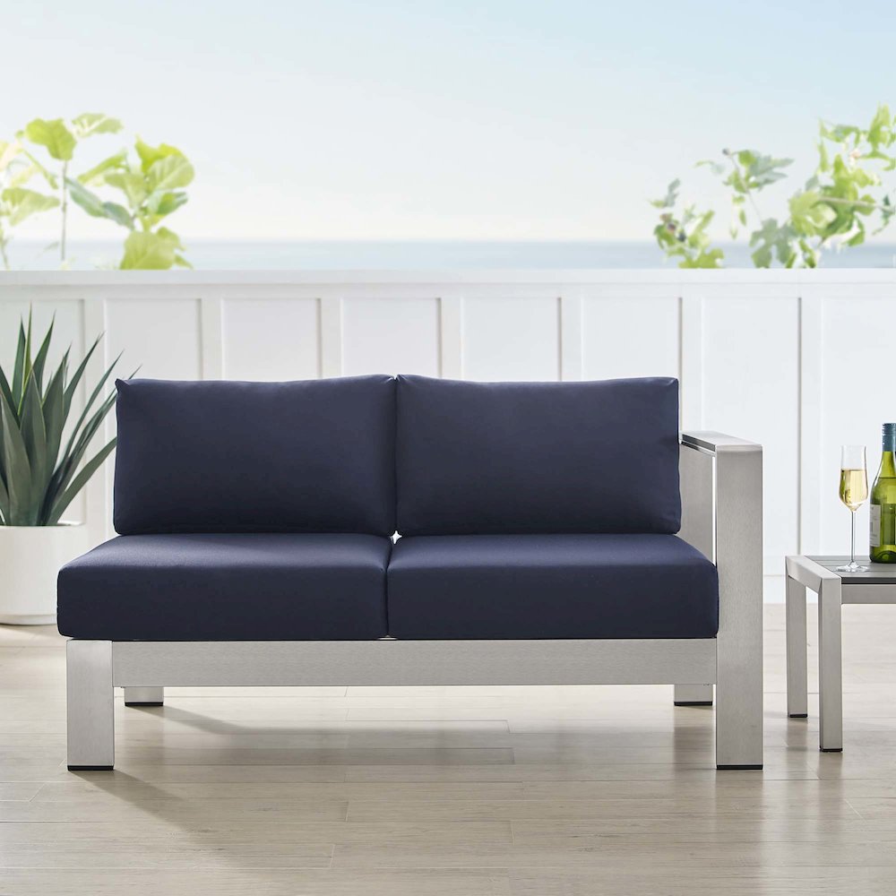 Shore Sunbrella Fabric Aluminum Outdoor Patio Right-Arm Loveseat. Picture 6