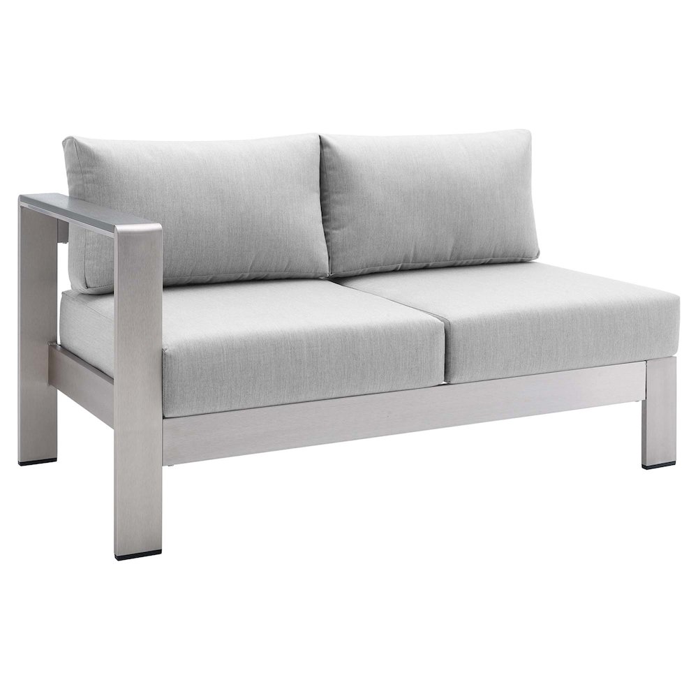 Shore Sunbrella Fabric Aluminum Outdoor Patio Left-Arm Loveseat. Picture 1