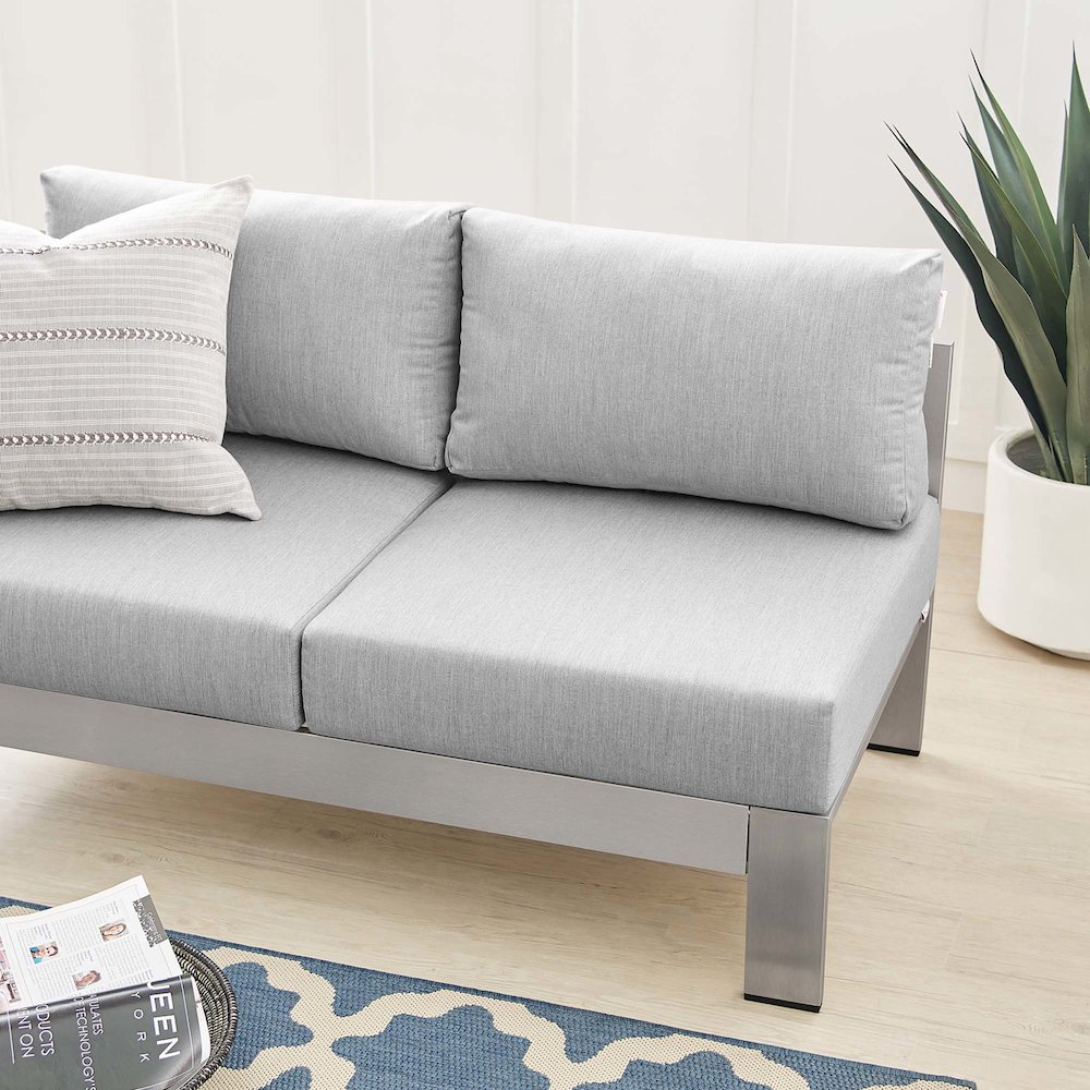 Shore Sunbrella Fabric Aluminum Outdoor Patio Left-Arm Loveseat. Picture 6