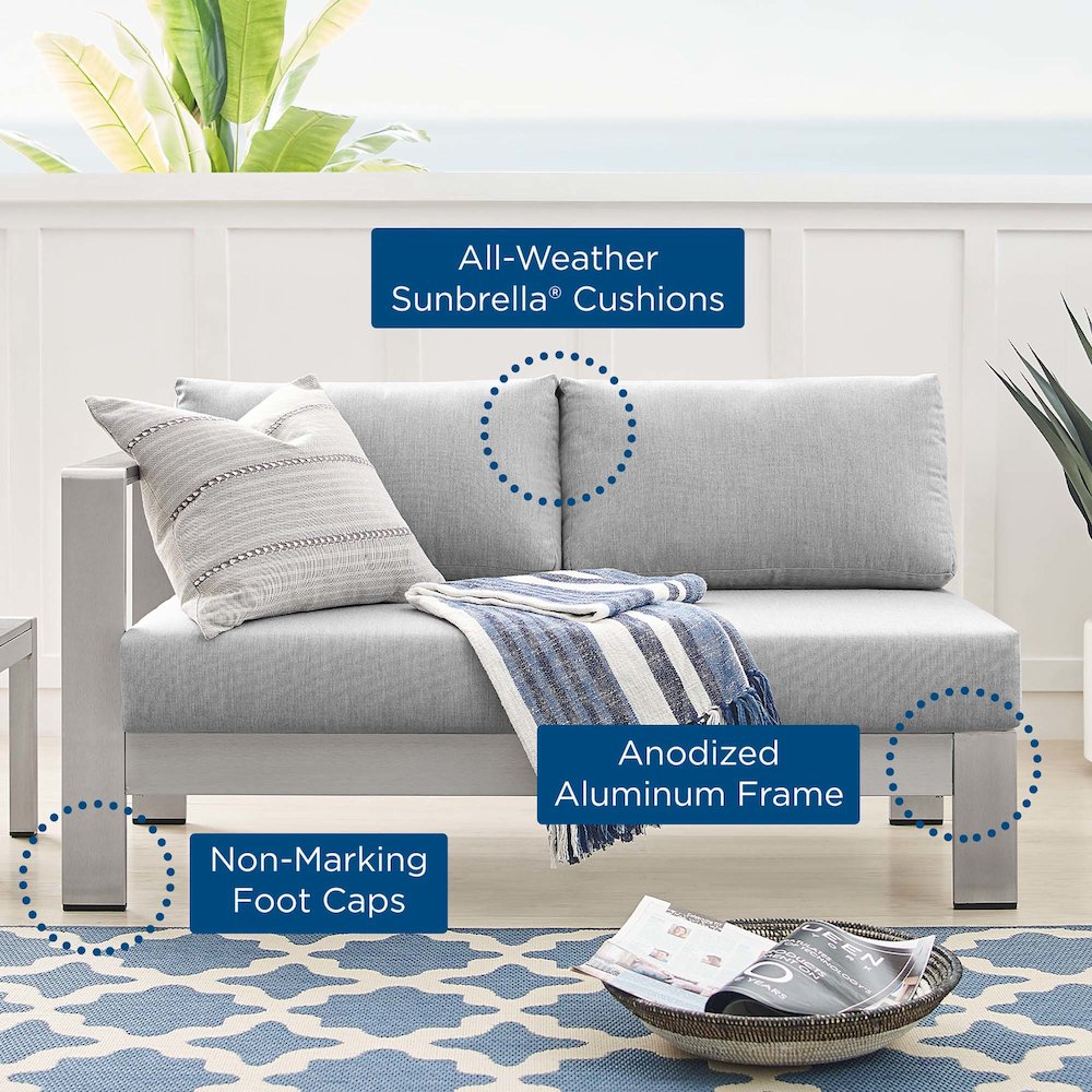 Shore Sunbrella Fabric Aluminum Outdoor Patio Left-Arm Loveseat. Picture 7