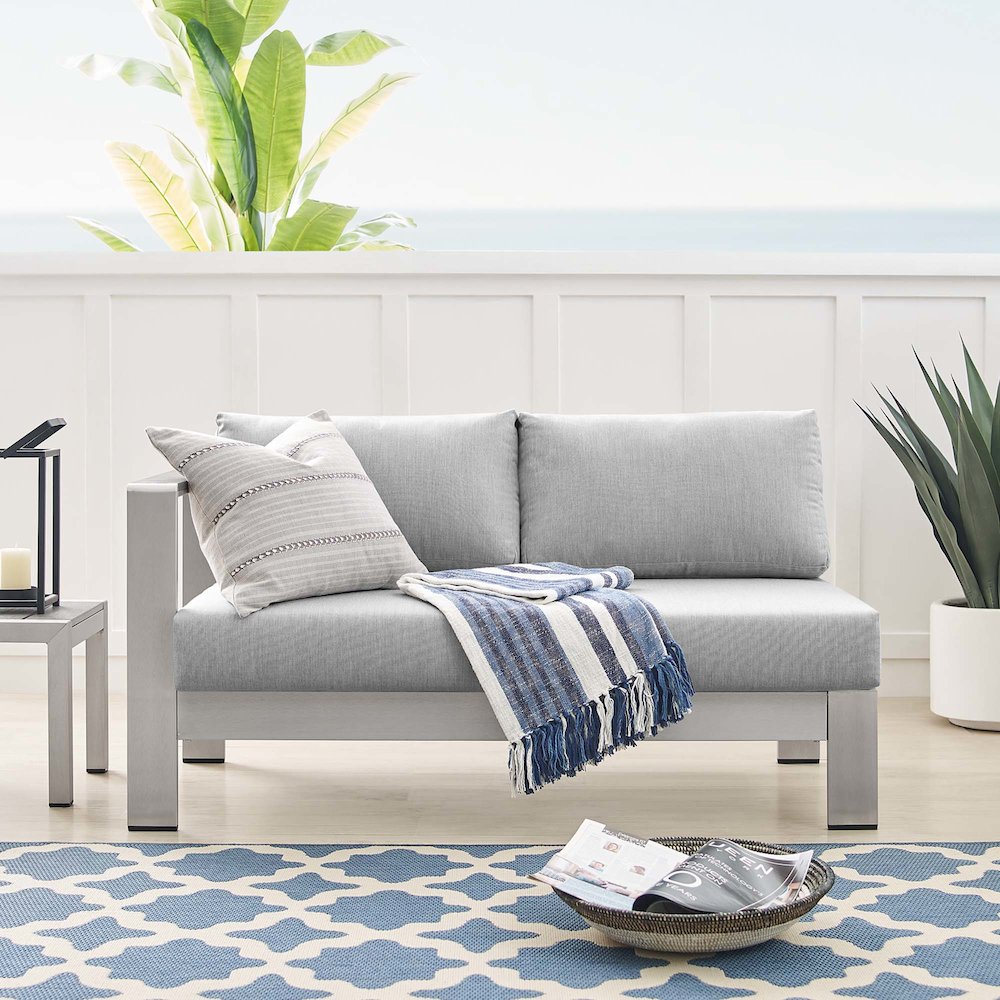 Shore Sunbrella Fabric Aluminum Outdoor Patio Left-Arm Loveseat. Picture 8