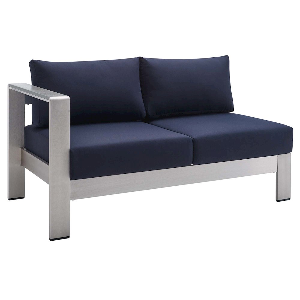 Shore Sunbrella Fabric Aluminum Outdoor Patio Left-Arm Loveseat. Picture 1