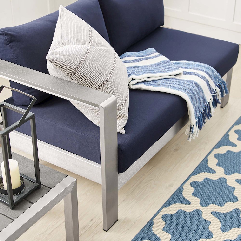 Shore Sunbrella Fabric Aluminum Outdoor Patio Left-Arm Loveseat. Picture 8