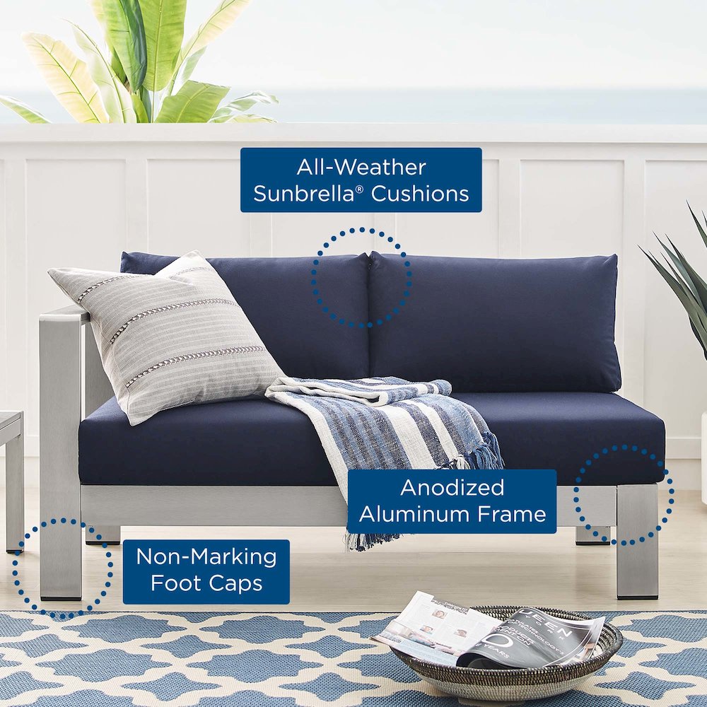 Shore Sunbrella Fabric Aluminum Outdoor Patio Left-Arm Loveseat. Picture 7