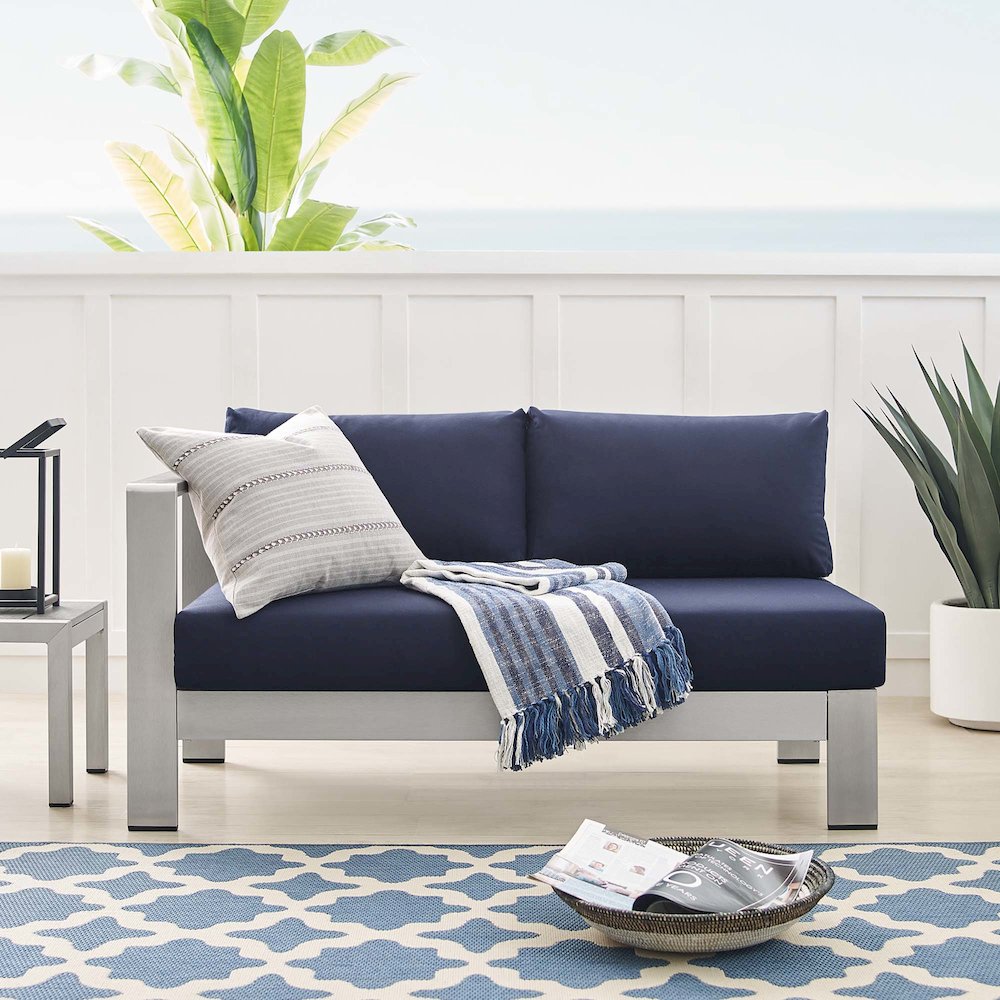 Shore Sunbrella Fabric Aluminum Outdoor Patio Left-Arm Loveseat. Picture 6
