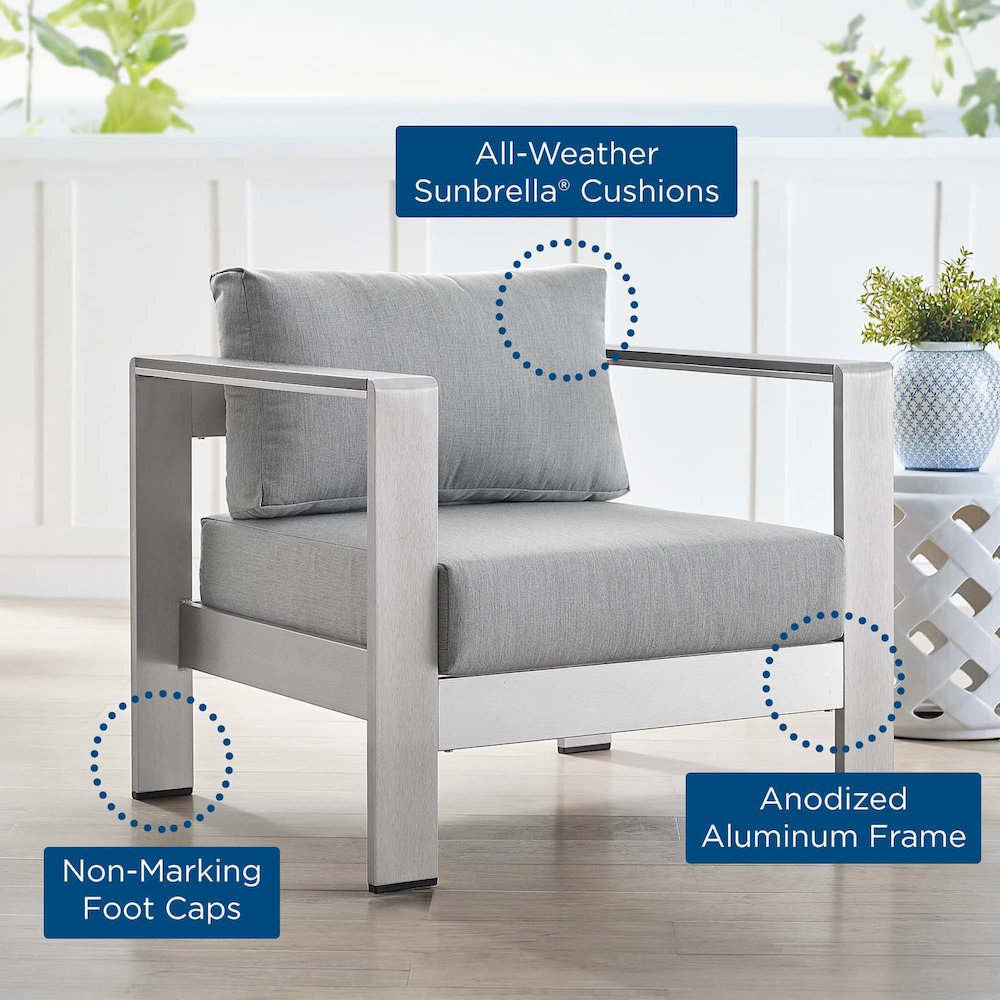 Shore Sunbrella Fabric Aluminum Outdoor Patio Armchair. Picture 2