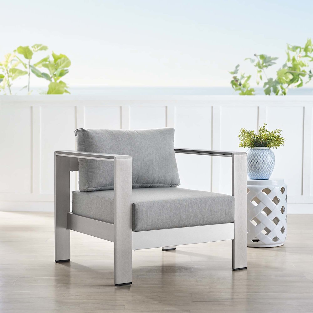 Shore Sunbrella Fabric Aluminum Outdoor Patio Armchair. Picture 7