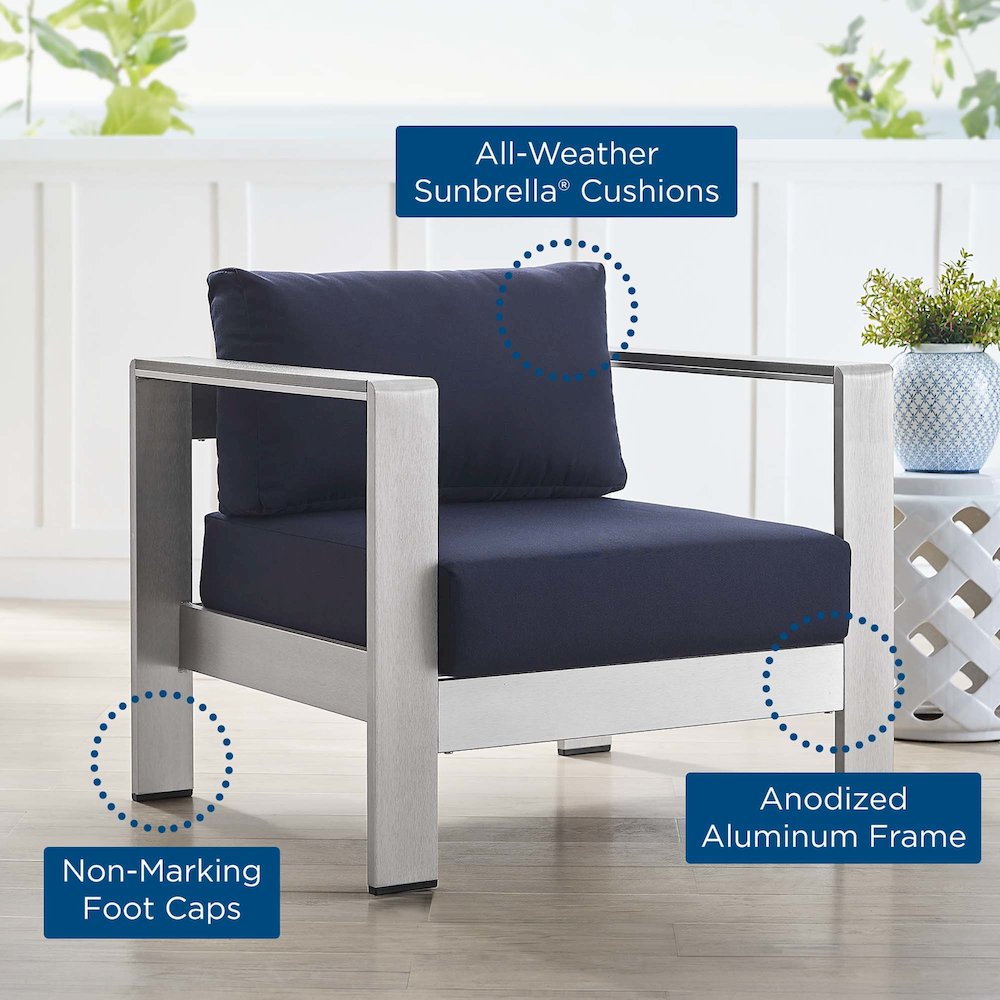 Shore Sunbrella Fabric Aluminum Outdoor Patio Armchair. Picture 2