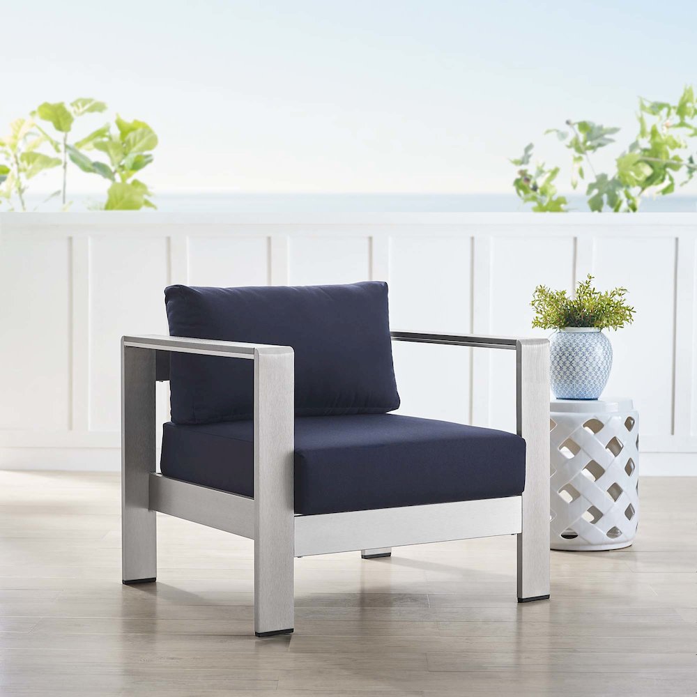 Shore Sunbrella Fabric Aluminum Outdoor Patio Armchair. Picture 7