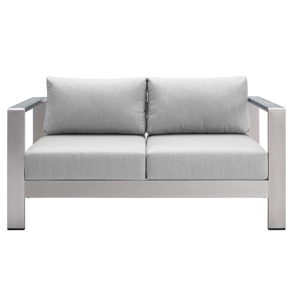 Shore Sunbrella Fabric Aluminum Outdoor Patio Loveseat. Picture 6