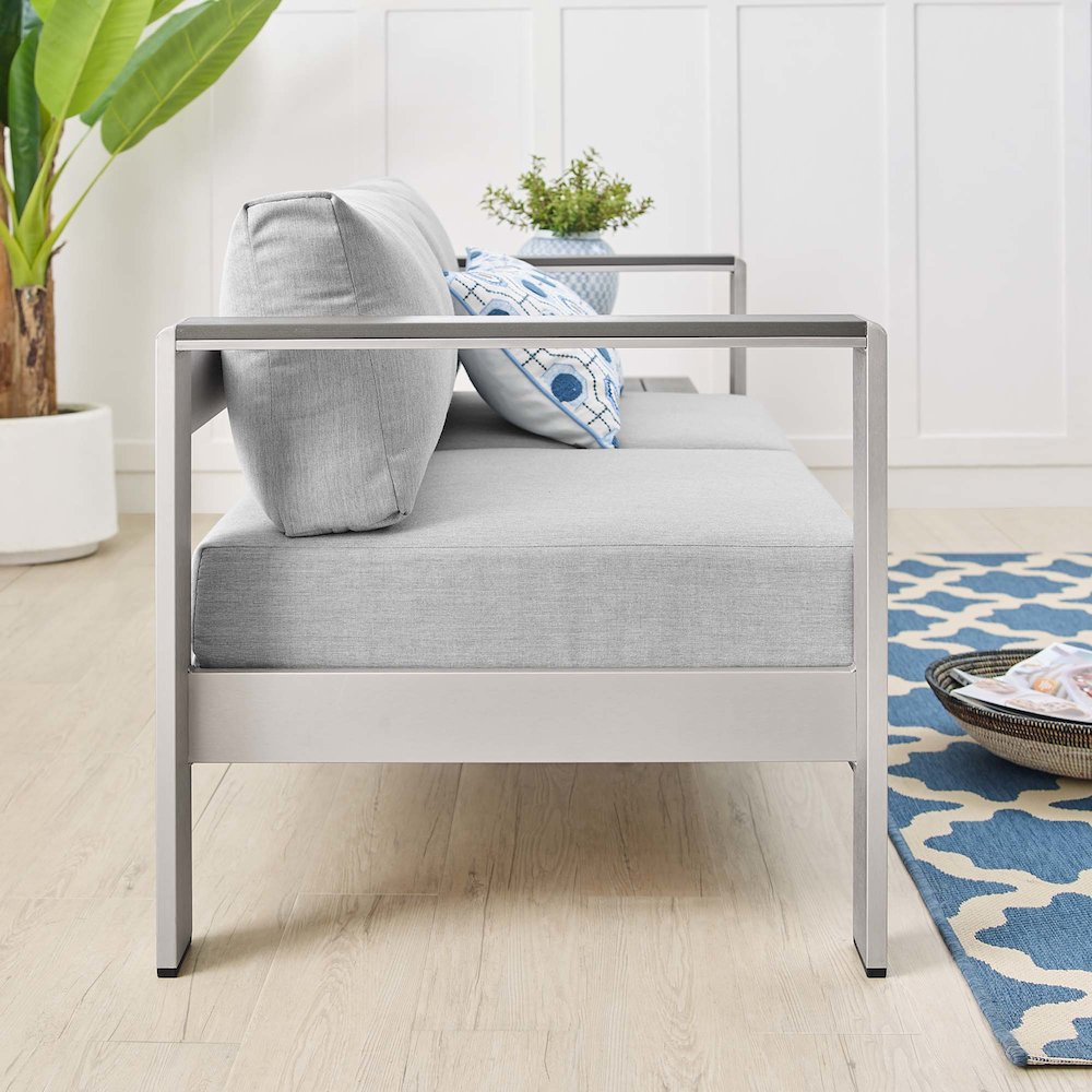 Shore Sunbrella Fabric Aluminum Outdoor Patio Loveseat. Picture 8