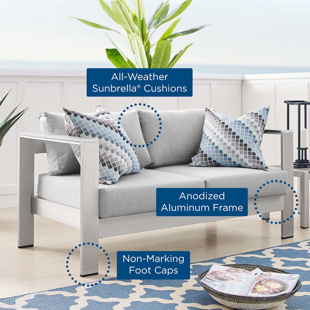 Shore Sunbrella Fabric Aluminum Outdoor Patio Loveseat. Picture 2