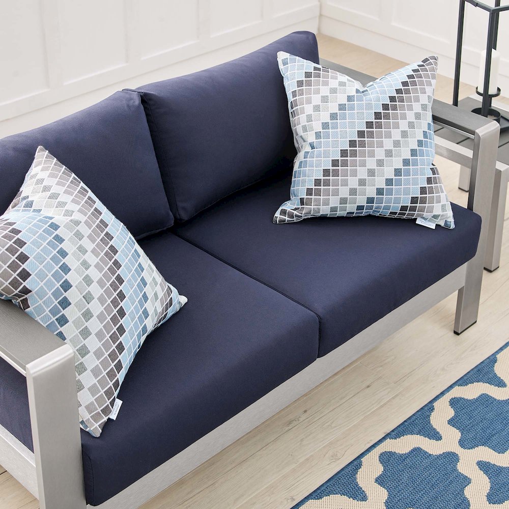 Shore Sunbrella Fabric Aluminum Outdoor Patio Loveseat. Picture 8