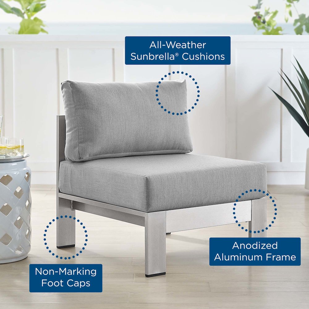 Shore Sunbrella Fabric Aluminum Outdoor Patio Armless Chair. Picture 2