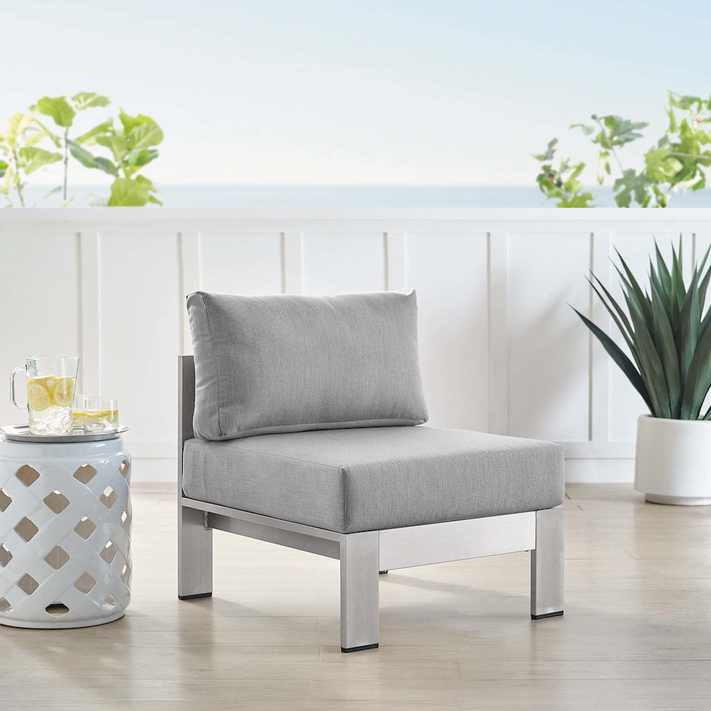 Shore Sunbrella Fabric Aluminum Outdoor Patio Armless Chair. Picture 7
