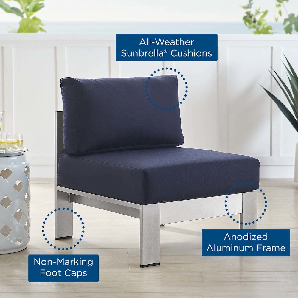 Shore Sunbrella Fabric Aluminum Outdoor Patio Armless Chair. Picture 2
