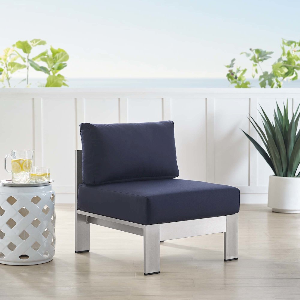 Shore Sunbrella Fabric Aluminum Outdoor Patio Armless Chair. Picture 7