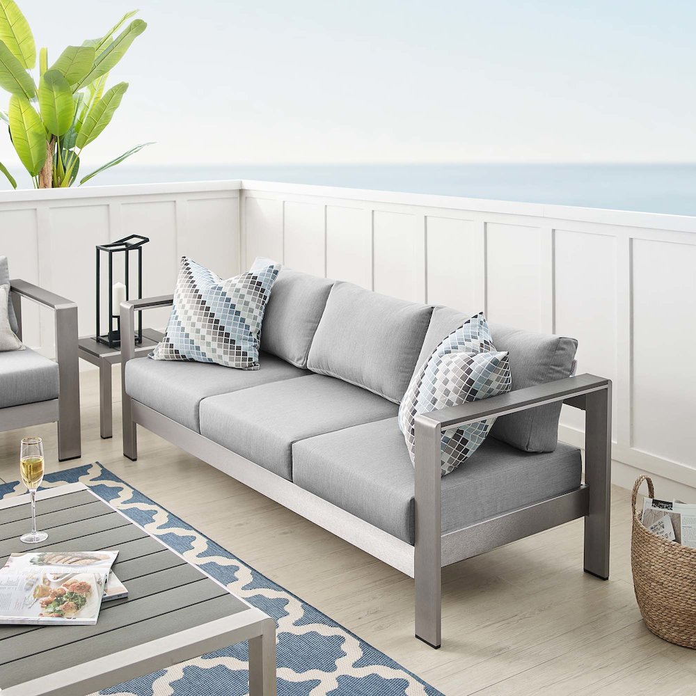 Shore Sunbrella Fabric Aluminum Outdoor Patio Sofa. Picture 7
