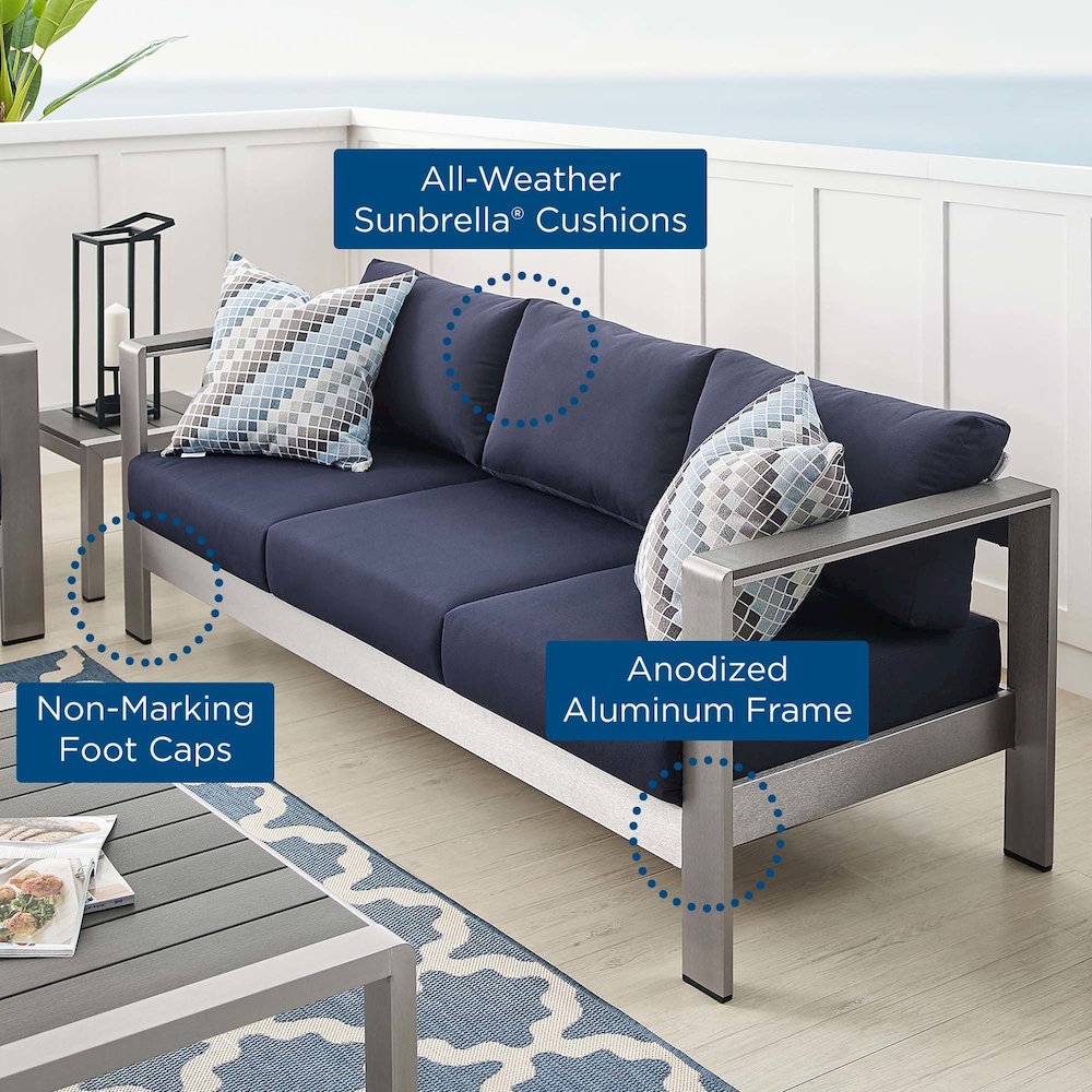 Shore Sunbrella Fabric Aluminum Outdoor Patio Sofa. Picture 7