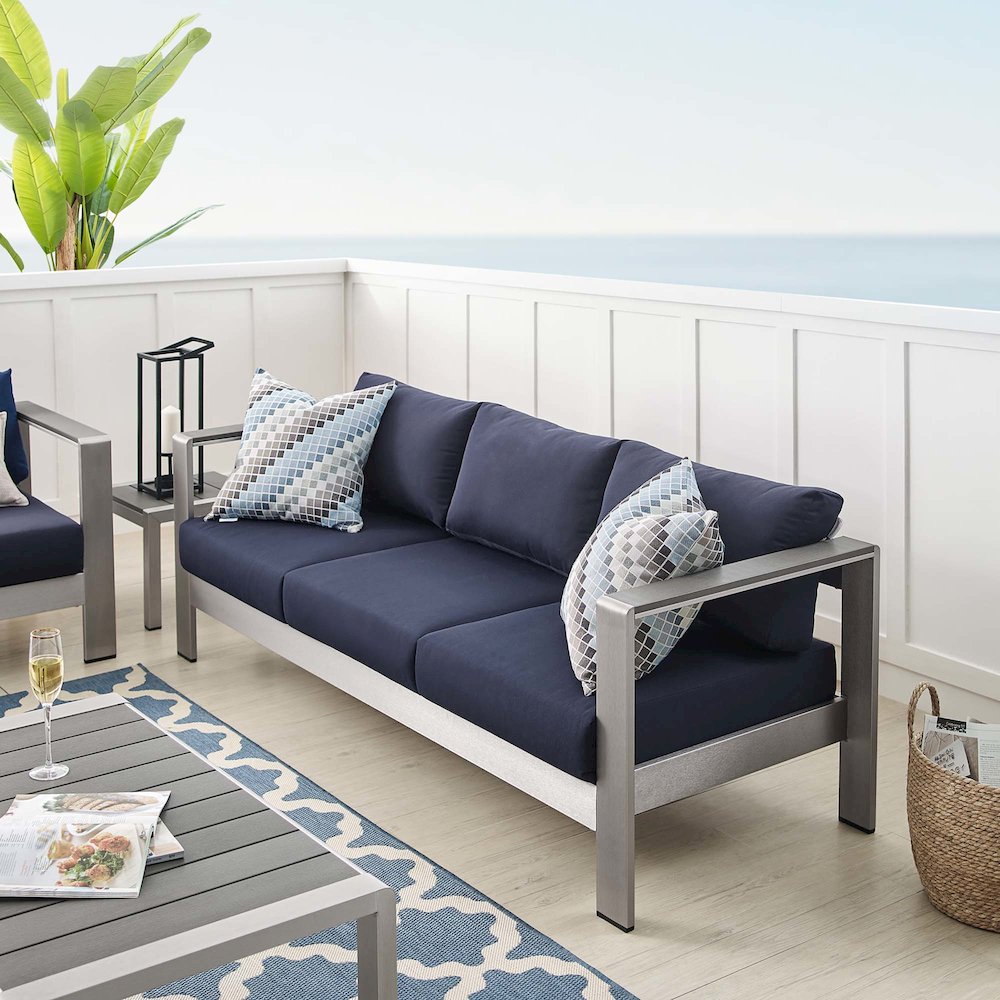 Shore Sunbrella Fabric Aluminum Outdoor Patio Sofa. Picture 6