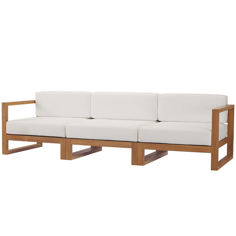Upland 3-Piece Outdoor Patio Teak Wood Sectional Sofa Set. Picture 11