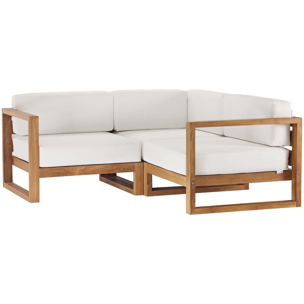 Upland 3-Piece Outdoor Patio Teak Wood Sectional Sofa Set. Picture 1