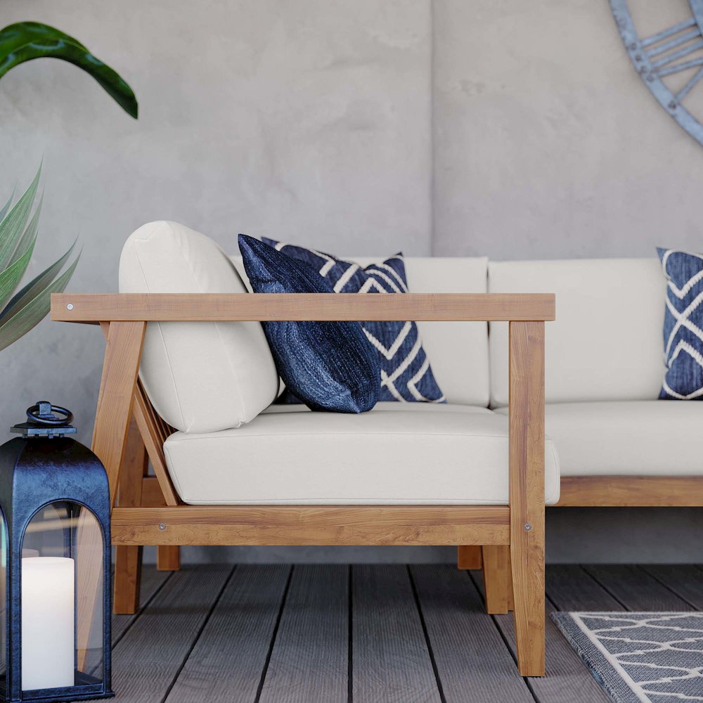 Bayport 3-Piece Outdoor Patio Teak Wood Sectional Sofa Set. Picture 14