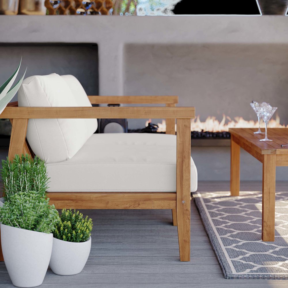 Bayport Outdoor Patio Teak Wood 2-Seater Loveseat. Picture 10