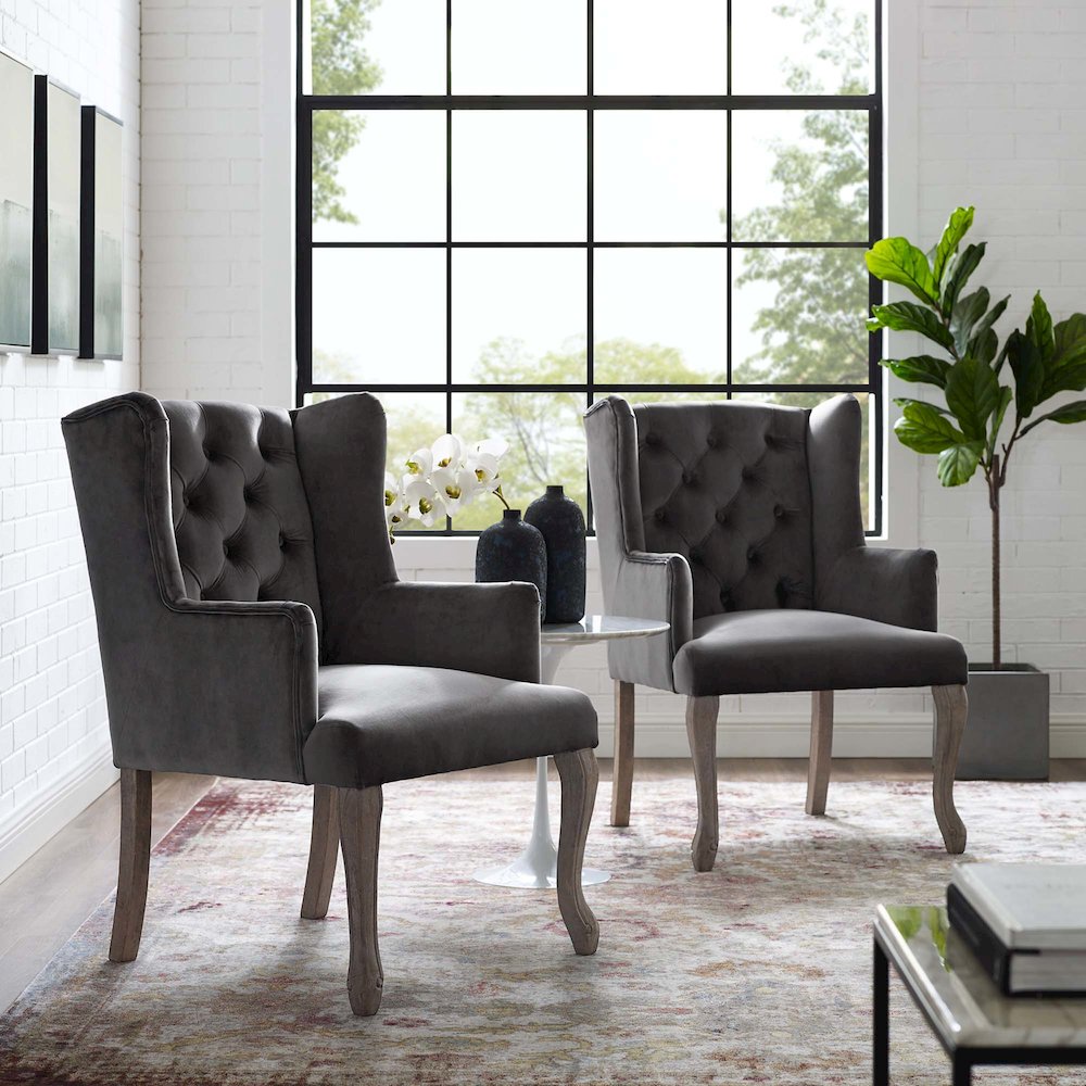 Realm Performance Velvet Armchair Set of 2. Picture 6