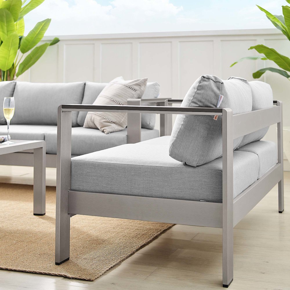 Shore 3 Piece Sunbrella Fabric Outdoor Patio Aluminum Set. Picture 14