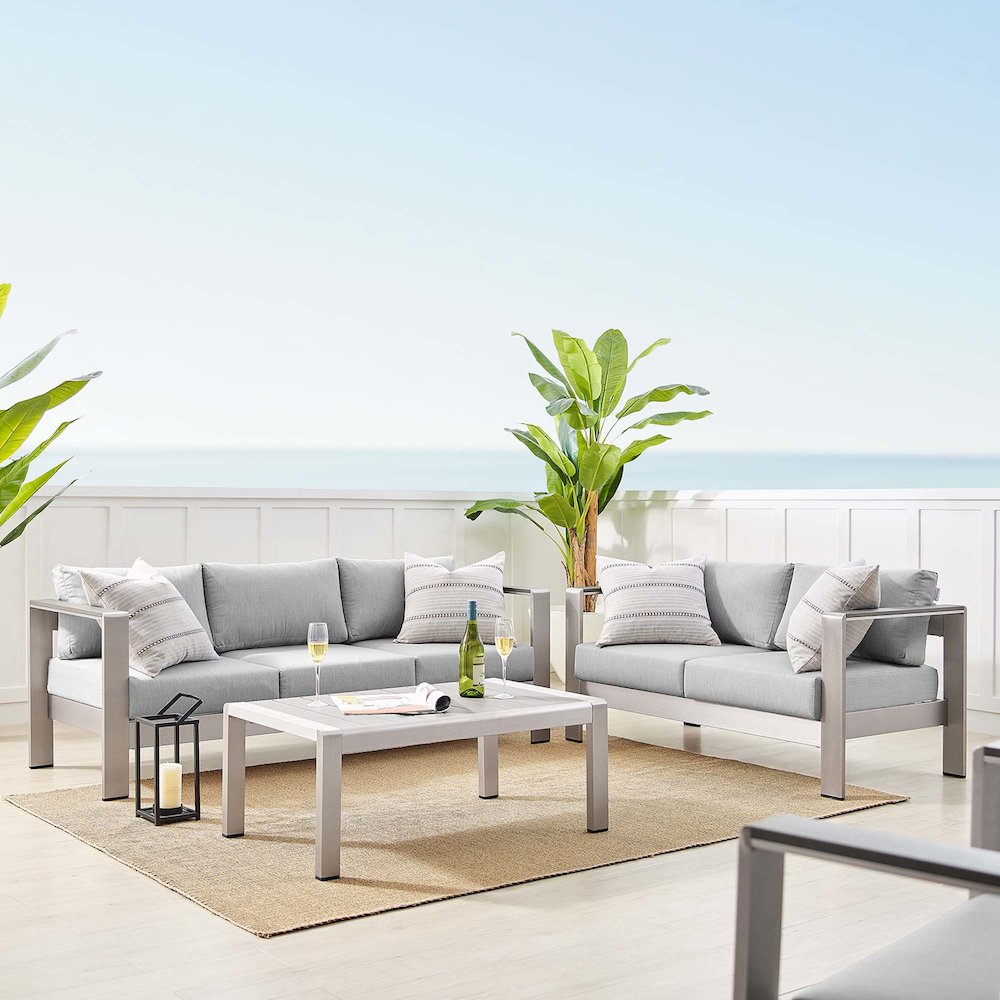 Shore 3 Piece Sunbrella Fabric Outdoor Patio Aluminum Set. Picture 12
