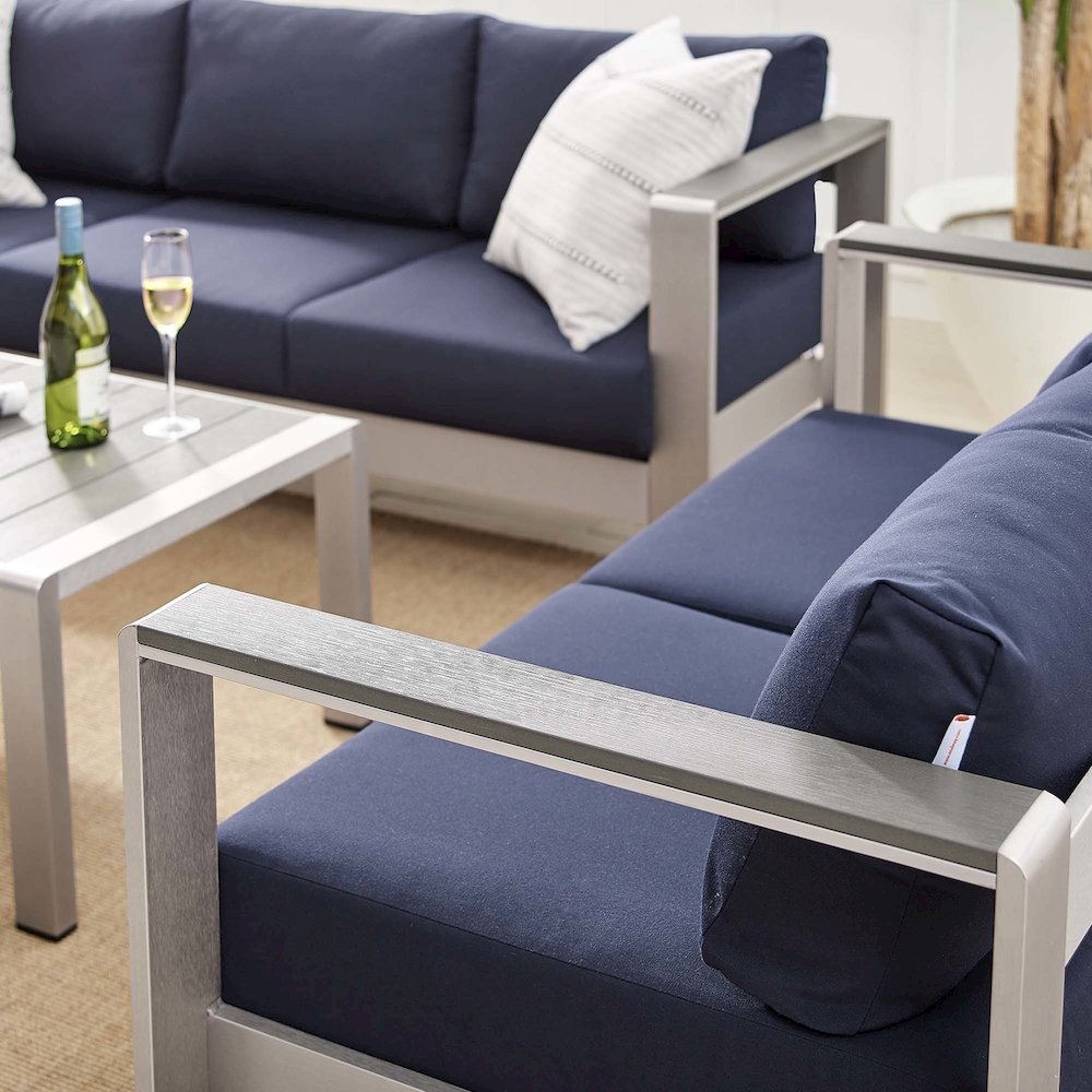 Shore 3 Piece Sunbrella Fabric Outdoor Patio Aluminum Set. Picture 14