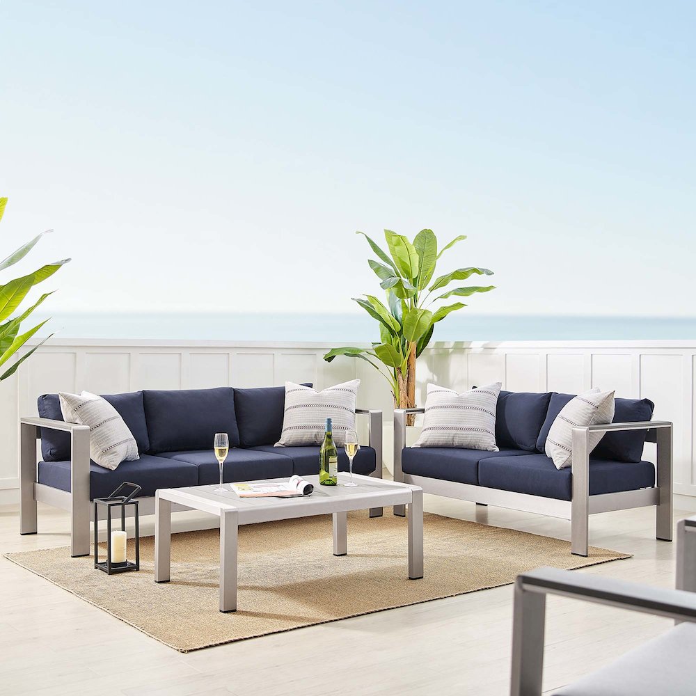 Shore 3 Piece Sunbrella Fabric Outdoor Patio Aluminum Set. Picture 12