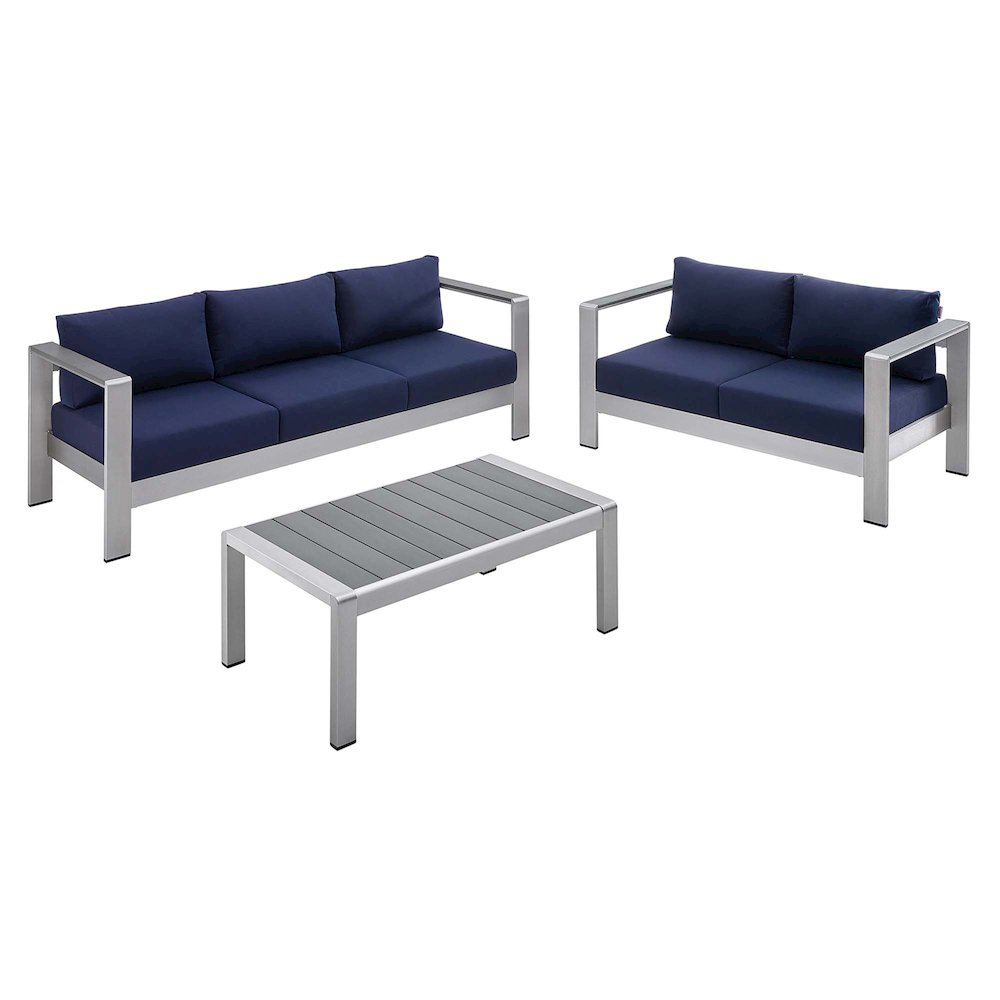 Shore 3 Piece Sunbrella Fabric Outdoor Patio Aluminum Set. Picture 1