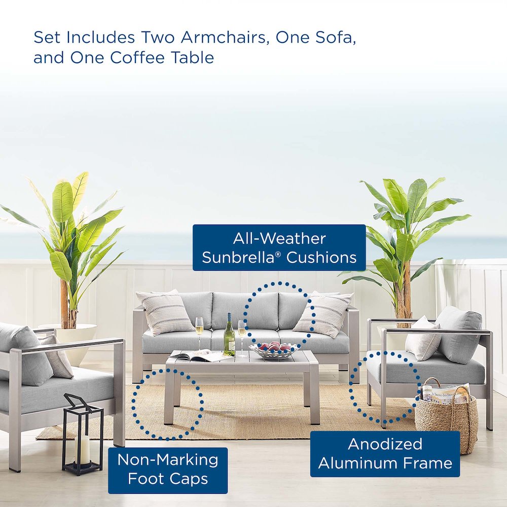 Shore 4 Piece Sunbrella Fabric Outdoor Patio Aluminum Set. Picture 14