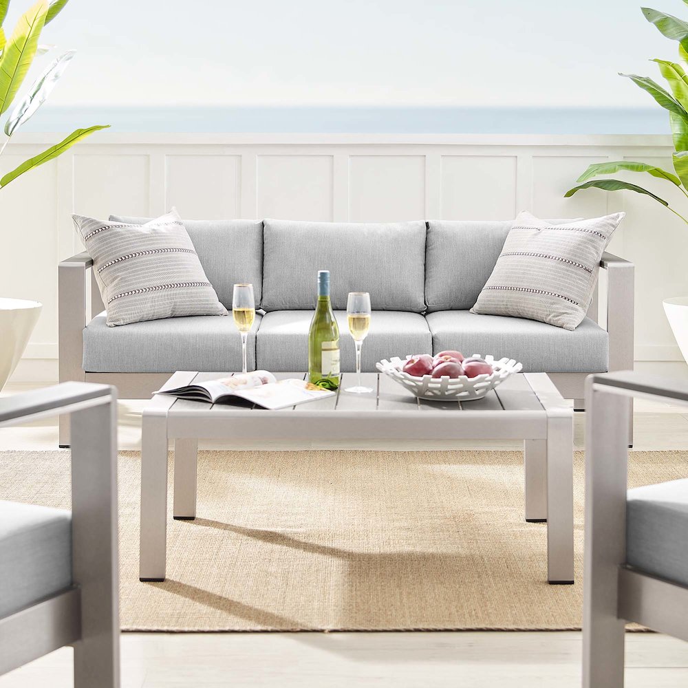 Shore 4 Piece Sunbrella Fabric Outdoor Patio Aluminum Set. Picture 15