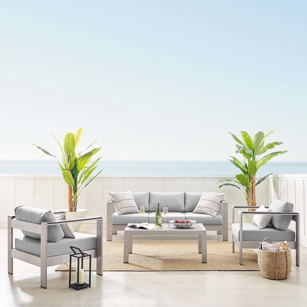Shore 4 Piece Sunbrella Fabric Outdoor Patio Aluminum Set. Picture 13