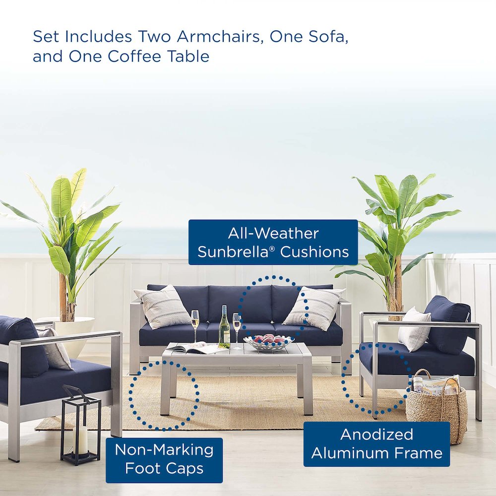 Shore 4 Piece Sunbrella Fabric Outdoor Patio Aluminum Set. Picture 16
