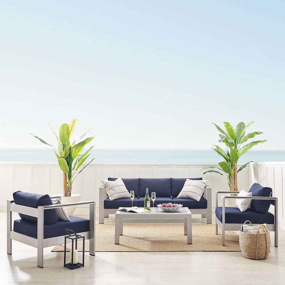 Shore 4 Piece Sunbrella Fabric Outdoor Patio Aluminum Set. Picture 15